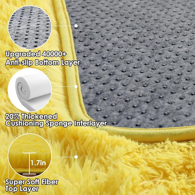 Yellow Area Rugs for Bedroom Living Room, Fluffy 4x6 Indoor Bedside Floor Throw - Image 4