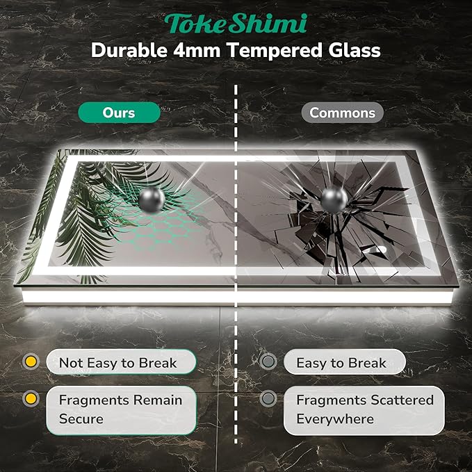 TokeShimi 24x36 LED Bathroom Mirror with Lights,Backlit + Front lit,3-Color LED Bathroom Vanity Mirror,Anti-Fog Mirrors with Tempered Glass,Shatterproof,Memory Function,UL Listed,Waterproof
