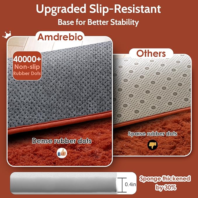 Amdrebio Terracotta Fluffy Round Area Rug 5Ft - Image 6
