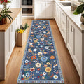 Floral Washable 2x8 Area Rugs Runner Entryway Hallway Blue/Grey | Flower Carpet by RELEANY