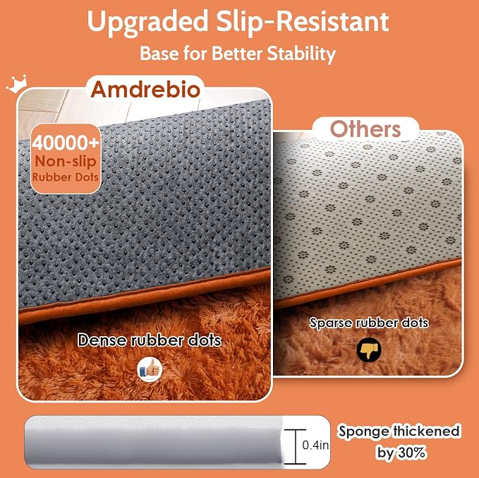 Amdrebio Burnt Orange Shag Area Rug 9x12 - Image 6