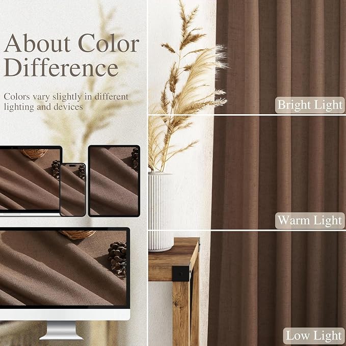 Caramel Brown Linen Curtains for Living Room 94 Inches Long Back Tab and Rod - Image 3