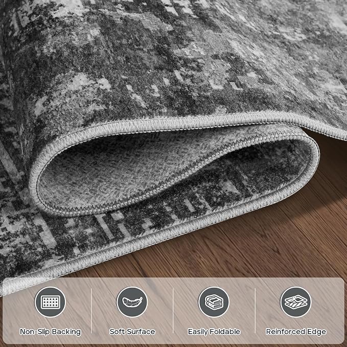 9x12 Area Rugs for Living Room Bedroom Dining Room Washable Black Grey | Soft - Image 4