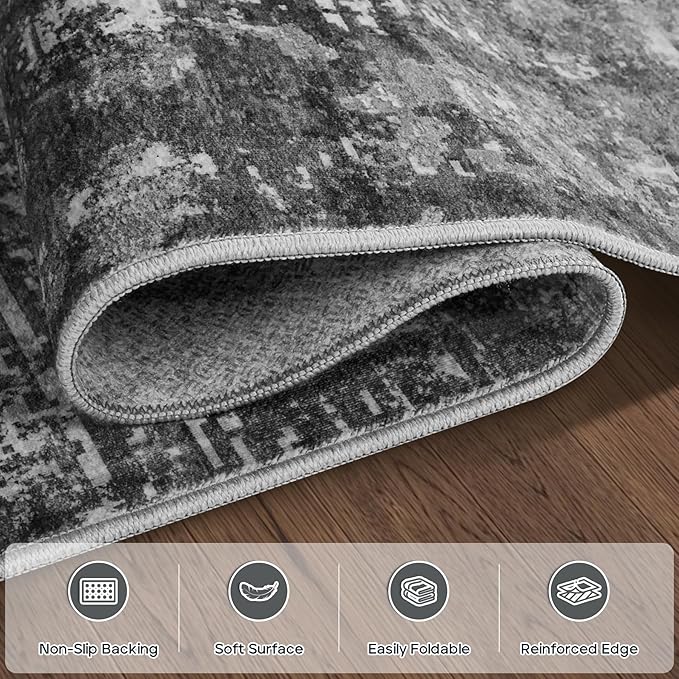 Aelenmu 10x14 Area Rugs for Living Room Dining Room Washable Black Grey | Soft - Image 4