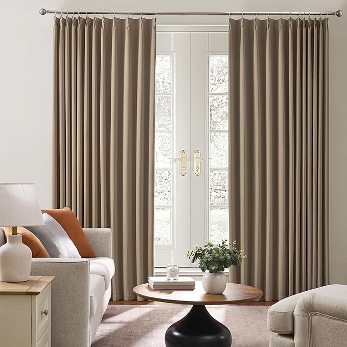 Cappuccino Pinch Pleated 72 Inch Wide Curtains 72 x 95, Thermal Insulated Noise - Image 4