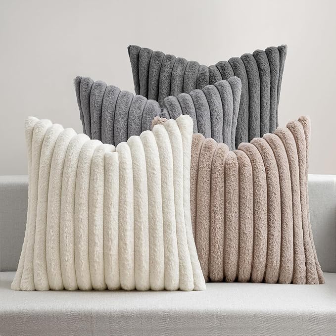MIULEE Faux Fur Plush Decorative Throw Pillow Covers 20x20, Soft Boho Farmhouse by MIULEE