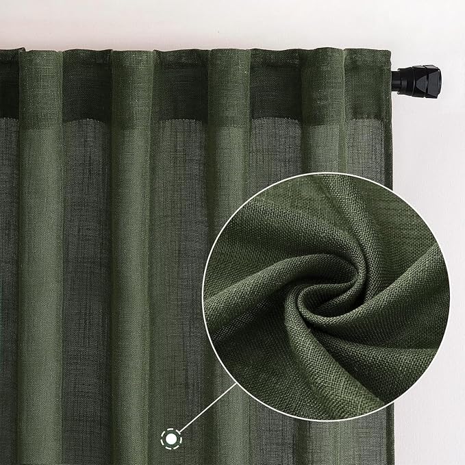 MIULEE Olive Green Linen Curtains 52x96 Inch Long - Image 2