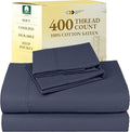 California Design Den Natural 100% Cotton Cooling Sheets for Queen Size Bed - Soft 400 Thread Count Sateen, Deep Pockets with All Around Elastic for a Snug Fit, Durable Bedding - Indigo Dusty Blue