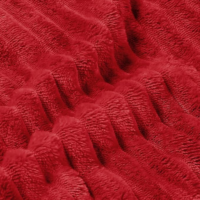 BEDELITE 3D Ribbed Jacquard Red Fleece Twin Blanket - Image 5