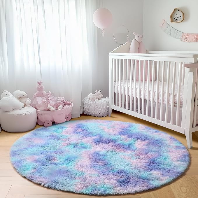 Rainbow Round Area Rugs 5ft, Soft Bedroom Circle Rug Mats - Image 7