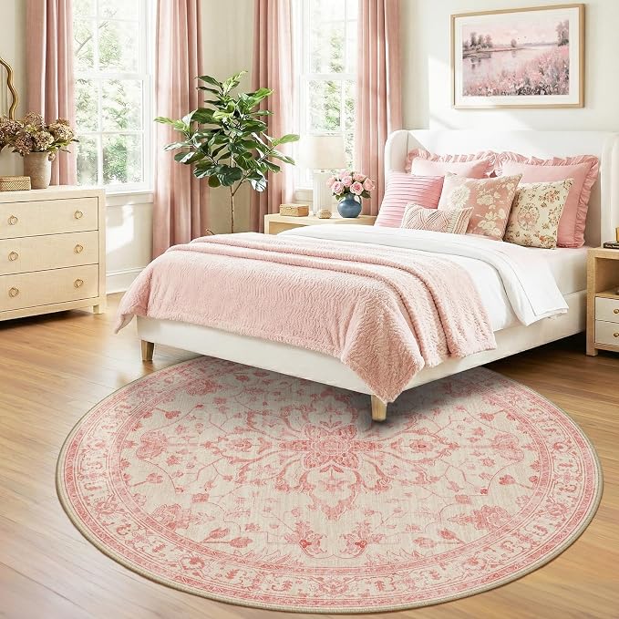 RELEANY Washable Area Rug, Round 8ft, Water Repellent, Pet Friendly, Vintage - Image 3