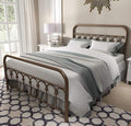 YALAXON Vintage Sturdy Full Size Metal Bed Frame with Headboard and Footboard Basic Bed Frame No Box Spring Needed，Antique Brown