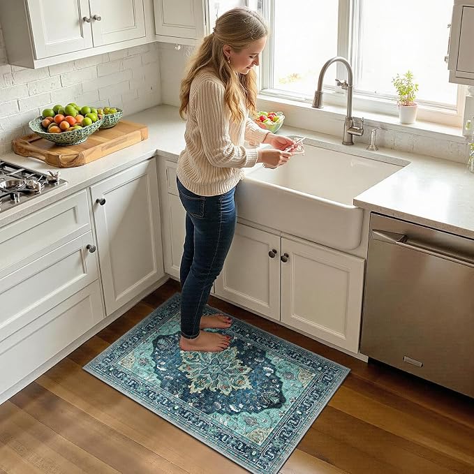 RELEANY Washable Area Rug, Small 2'x3', Teal | Non-Slip, Water Repellent - Image 5
