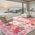 Pink Washable Area Rug 10x14 for Living Room Bedroom | Low Pile; Non Slip; by WelcometoBabovid