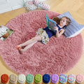 Amdrebio Blush Pink Big Round Fluffy Rug 7Ft by Amdrebio