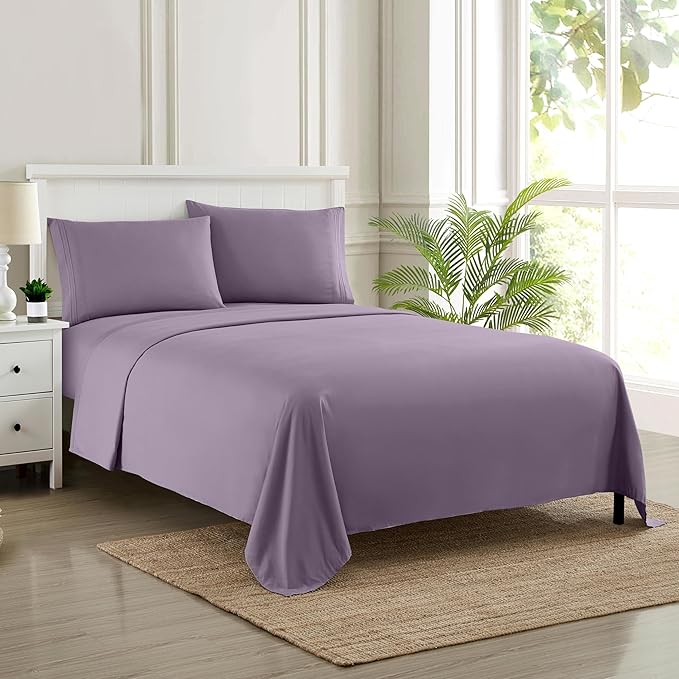 Twin Sheets - Breathable Luxury Sheets with Full Elastic & Secure Corner Straps Built In - 1800 Supreme Collection Extra Soft Deep Pocket Bedding Set, Sheet Set, Twin, Plum
