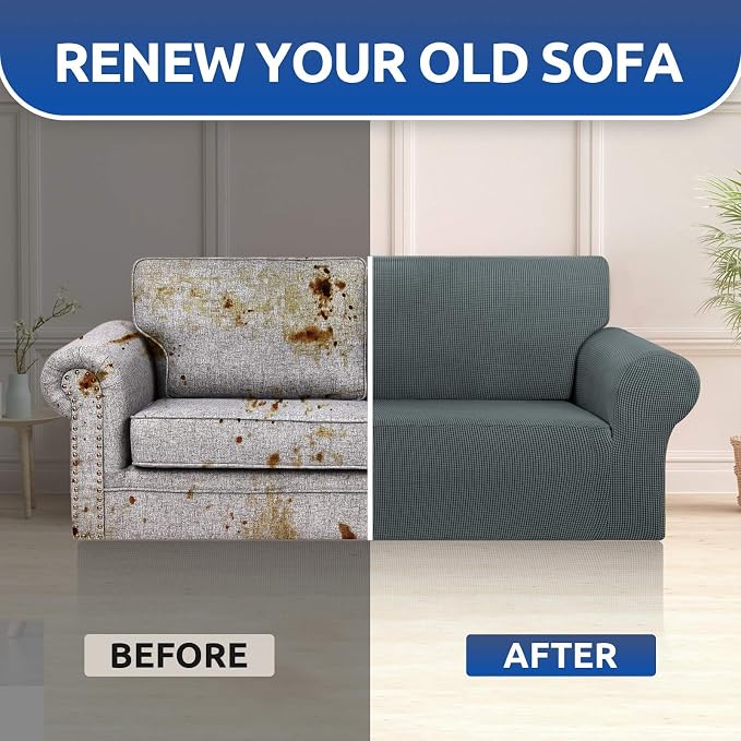 Stretch Loveseat Couch Cover, 2 Cushion Couch Slipcover, Elastic Bottom - Image 7