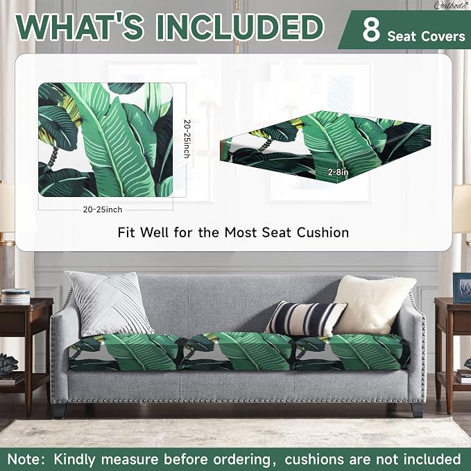 CALBODE 8 Pcs Stretch Outdoor Seat Cushion Covers, Monstera | Washable - Image 2