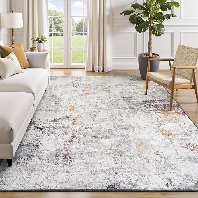 Rugflix 5x7 Area Rugs for Living Room, Washable Beige Grey Large Rug | Machine by RugflixAreaRugs