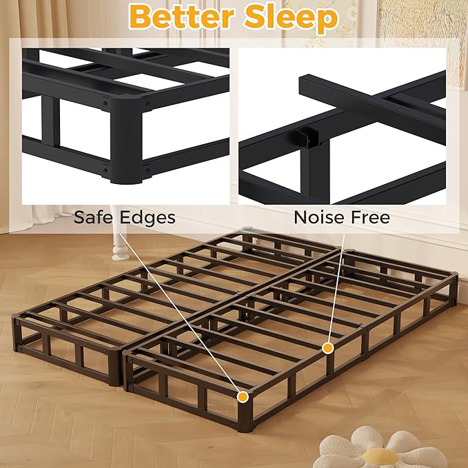 Split Full Box Spring 5 Inch, Easy Assembly Bed Foundation, Heavy Duty Low Profile Metal Box Spring for Full Bed with Fabric Cover, Noise Free