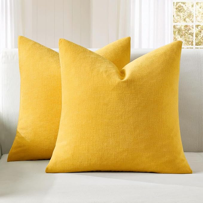 MIULEE Yellow Chenille Couch Throw Pillow Covers, 20x20 | Set of 2, Soft by MIULEE