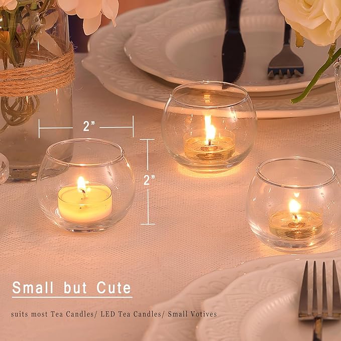 LAMORGIFT 36Pcs Glass Tealight Candle Holders - Bowl Vases for Votive/Floating Candles, Round Vases for Wedding, Engagement, Bridal Shower Parties Table Centerpieces