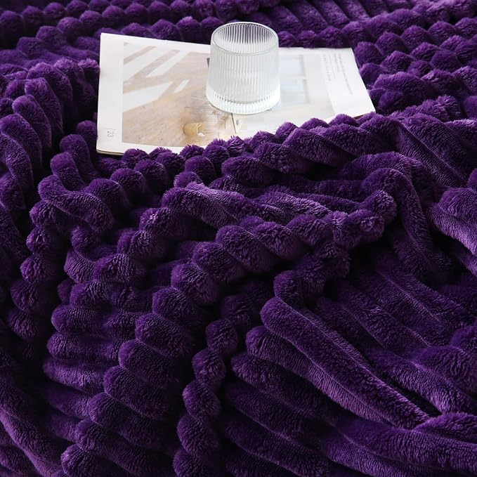 Deep Purple Throw Blanket for Couch Sofa 50x60 inches Striped Design | Fleece - Image 6