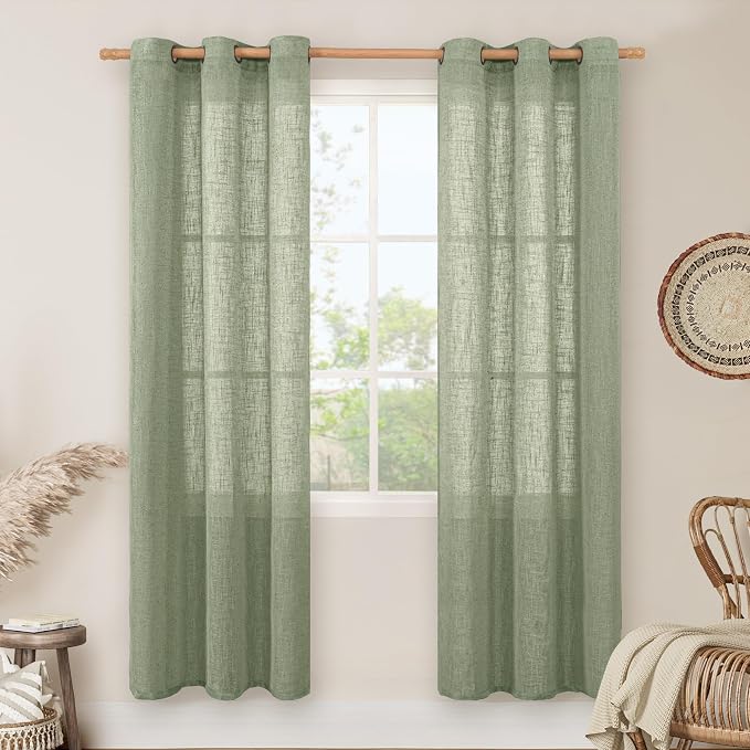 Linen Curtains for Living Room 80 Inch Length, Bronze Grommet Light Filtering by LAMIT