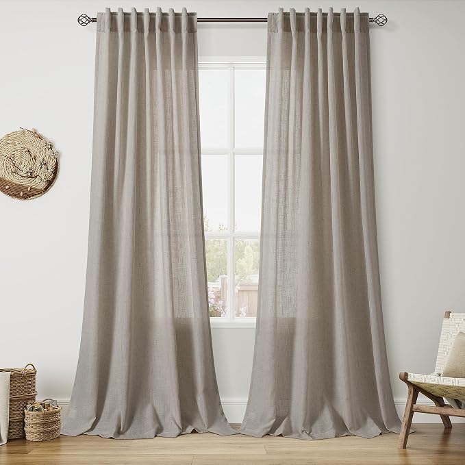 108 Inch Long Curtains for Living Room Grey Beige Linen Simple Modern Light by Nanspring