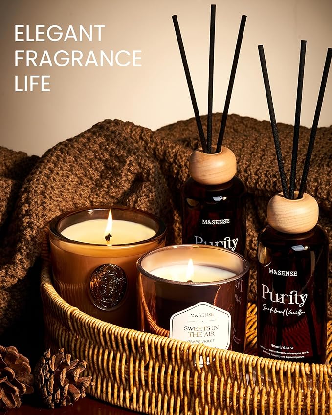 ‌M&SENSE Wild Fig Honey Reed Diffuser: 6.3 fl oz Fig & Lotus Scented Aroma Set with Light & Subtle Fragrance, Long-Lasting Non-Toxic Natural Essential Oil Diffuser for Office Shelf Decor Small Spaces