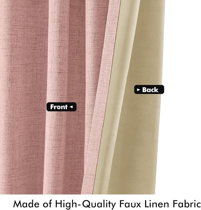MIULEE 100% Blackout Linen Curtains 42 x 84 Inch Blush Pink 2 Panels | Thermal - Image 6
