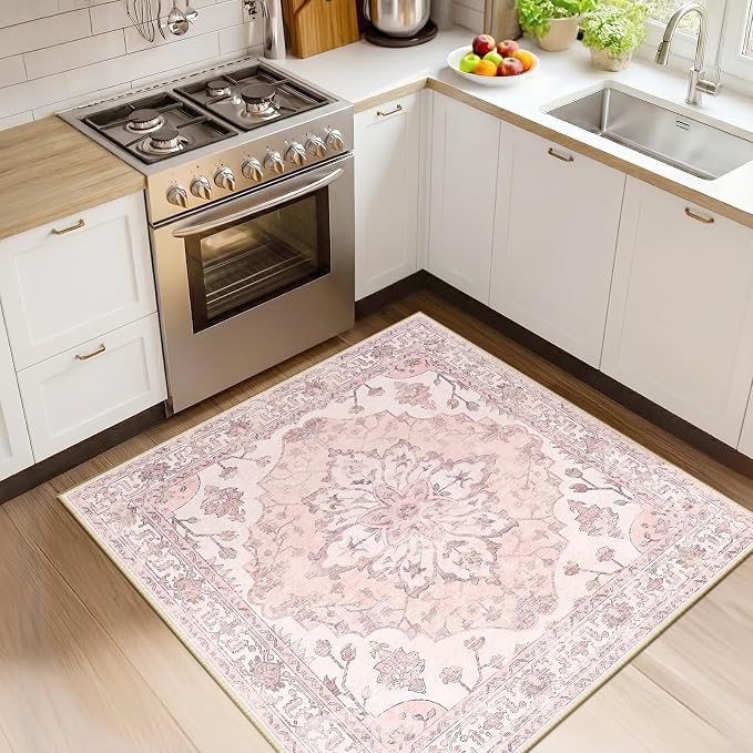RELEANY Washable Area Rug, Square 4'x4', Water Repellent, Pet Friendly by RELEANY
