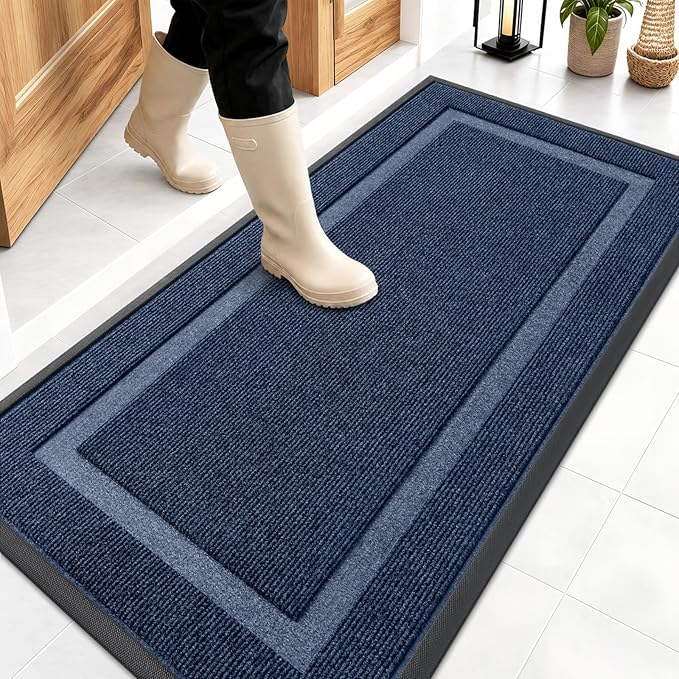 OLANLY Front Door Mat Outside 47x23, All-Season Heavy-Duty Rubber Doormat | Blue by OLANLY