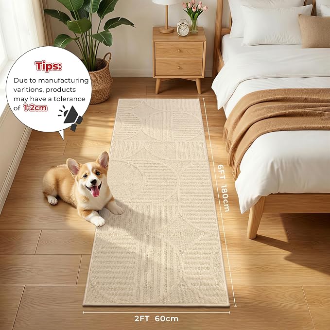 Findosom Washable Runner Rug 2x6, Geometric High-Low Textured Non Slip Hallway - Image 3