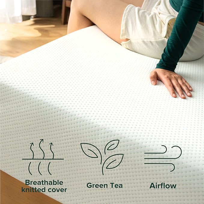 ZINUS 10 Inch Twin XL Green Tea Memory Foam Mattress [New Version], Fiberglass Free, Medium Firm Feel, Zoned Pressure Relief, Certified Safe Foams & Fabric, Mattress-in-a-Box