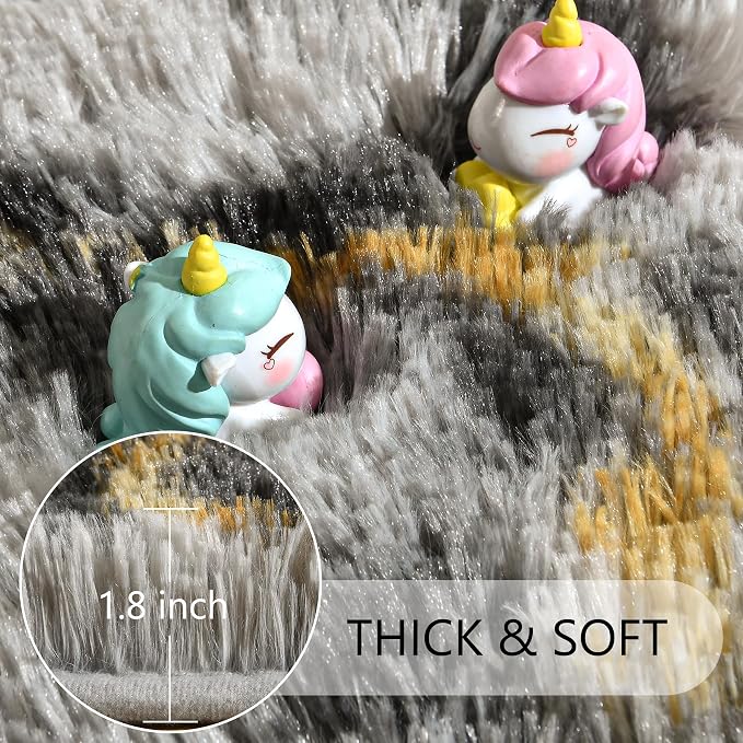 4x6 Grey and Gold Fluffy Soft Area Rug Non-Slip - Image 4