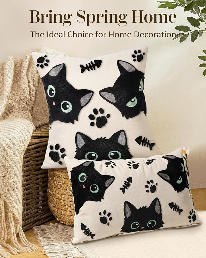 Embroidered Throw Pillow Cover 20x20 Inch, Cat Bone | Decorative Pillow Cover - Image 5