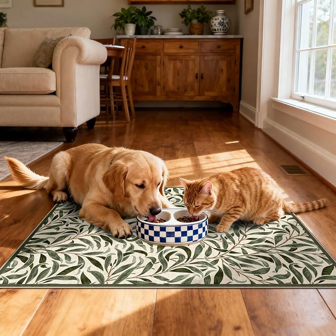 Front Door Mat Outside Entrance, 2x3 Boho Sage Olive Green Leaf Rug | Non-Slip - Image 8