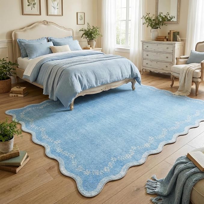 GarveeHome Scalloped Area Rugs 8x10 Large Blue Washable Living Room Rug | Soft - Image 2