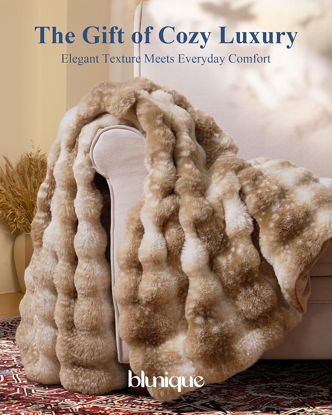 Ultra Soft Cozy Faux Fur Throw Blanket, Fuzzy Plush Thick Bubble Blanket - Image 5