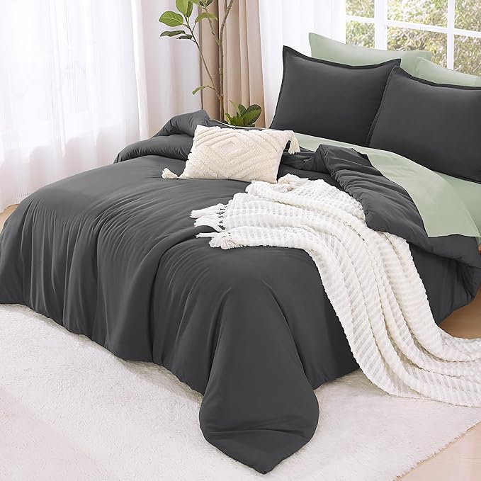 Litanika Twin XL Comforter Set Dark Grey - 2 Pieces Extra Long Bed Set for College Dorm, All Season Bedding Set for Girls and Boys
