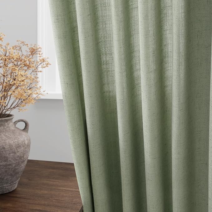 Light Sage Linen Curtains 96 Inches Long 2 Panels Set - Image 4
