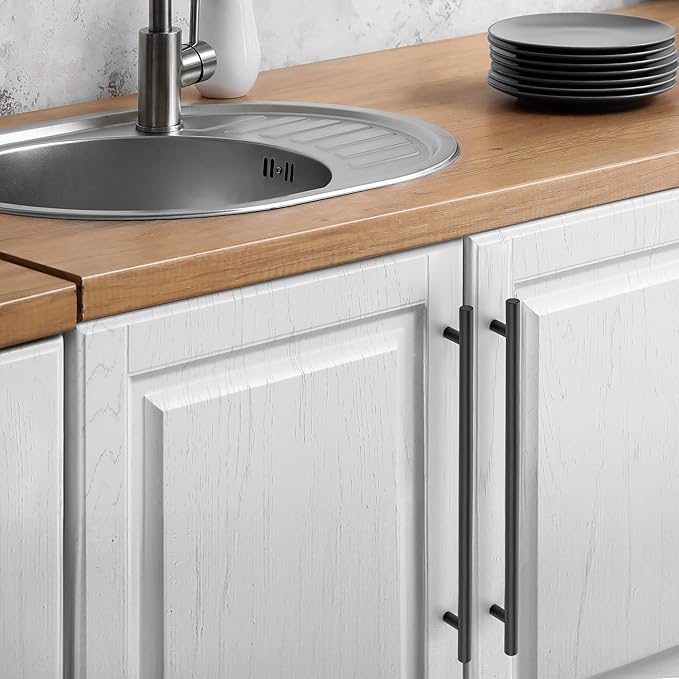 JOY DECOR 45 Pack Cabinet Handles, Black Cabinet Pulls, 10 in Hole Center Kitchen Hardware, Stainless Steel T Bar Handles for Dresser Drawers