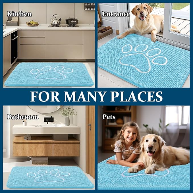 OLANLY Dog Door Mat for Muddy Paws 48x30, Paw Print Design Chenille Mud Mat | - Image 8