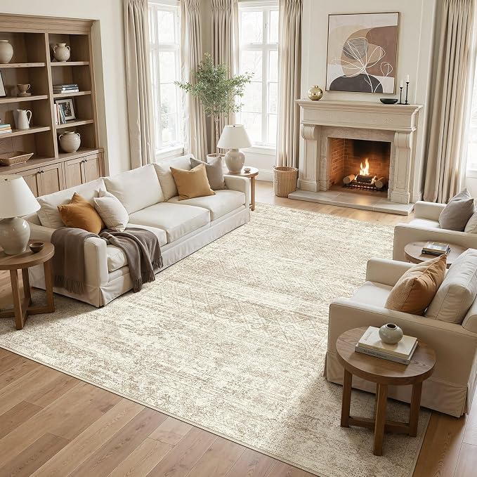 UERMEI Square Area Rugs : Washable 10x10 Neutral Modern Abstract Carpet by UERMEI