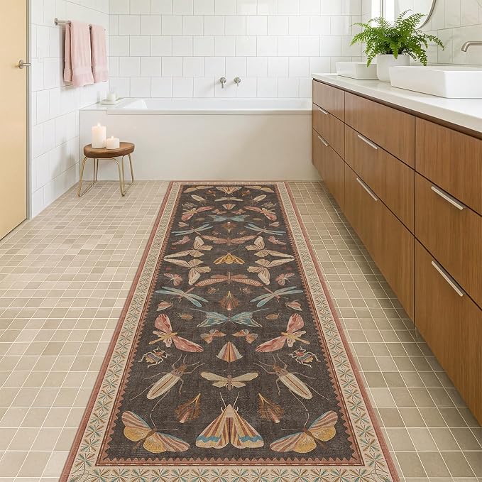 Vintage Insect Moth Runner Rug 3x12, Washable Non Slip Carpet - Image 3