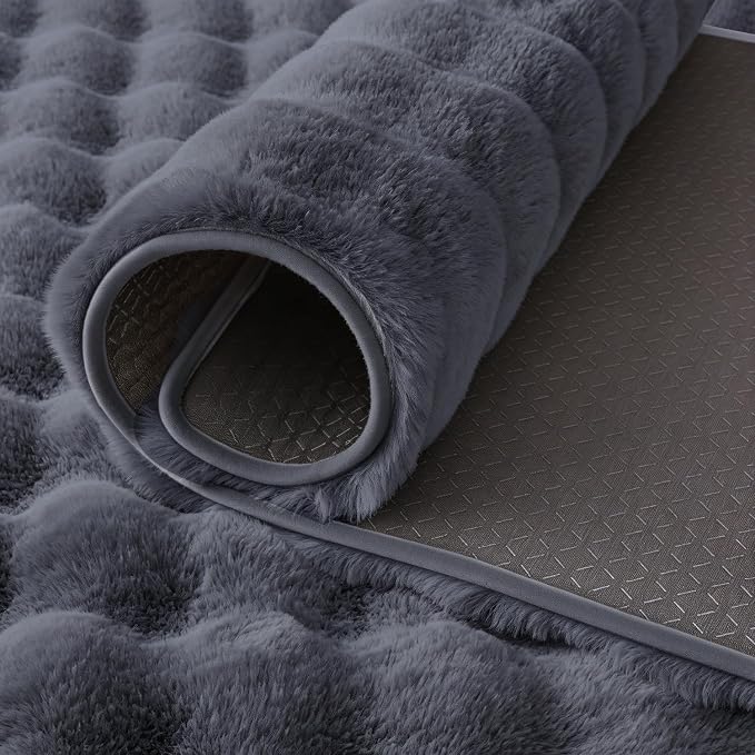 Gray Rabbit Plush Rug 2'x3', Fluffy Shaggy Area Rug - Image 8