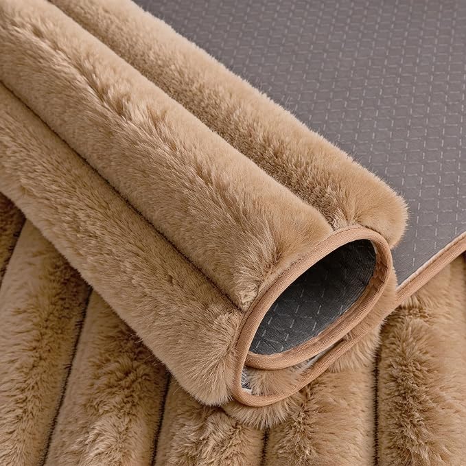 Coffee Rabbit Striped Plush Rug 6'x9', Fluffy Shaggy Area Rug - Image 6