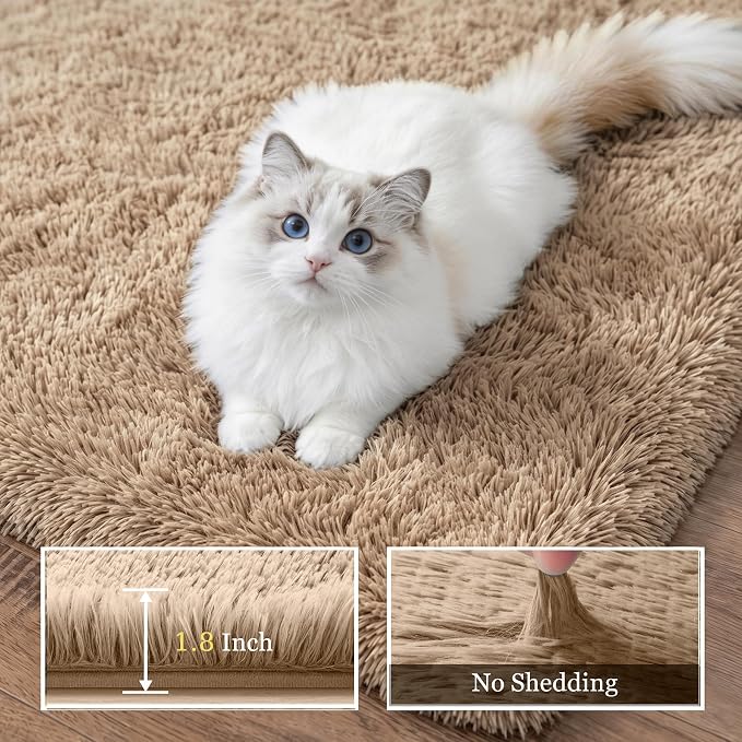 9x12 Area Rug Living Room Bedroom: Fluffy Plush Shag Carpet Beige | - Image 5