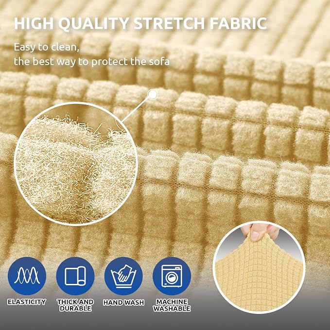 Stretch Loveseat Couch Cover, 2 Cushion Couch Slipcover, Champagne | 1-Piece - Image 5